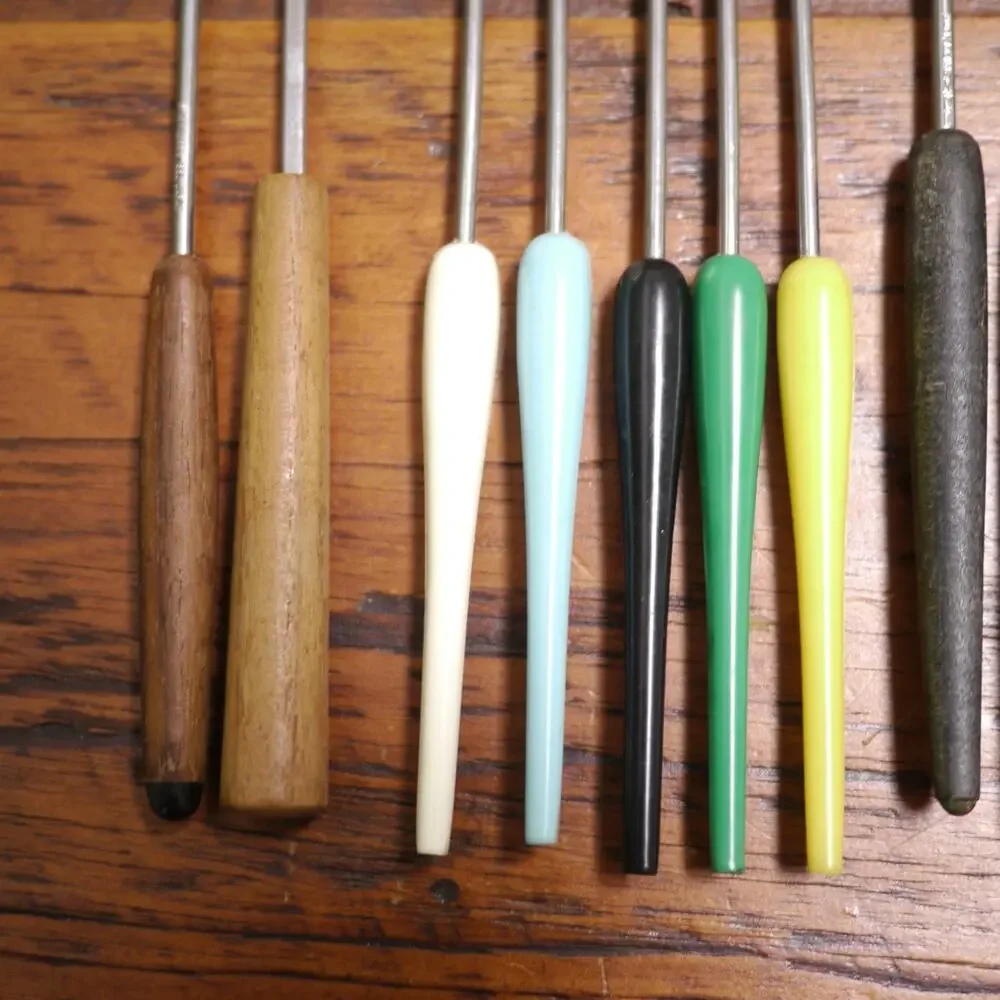 Lot of 12 Vintage Canoe Muffin Style Stainless Steel Fondue Skewers Forks